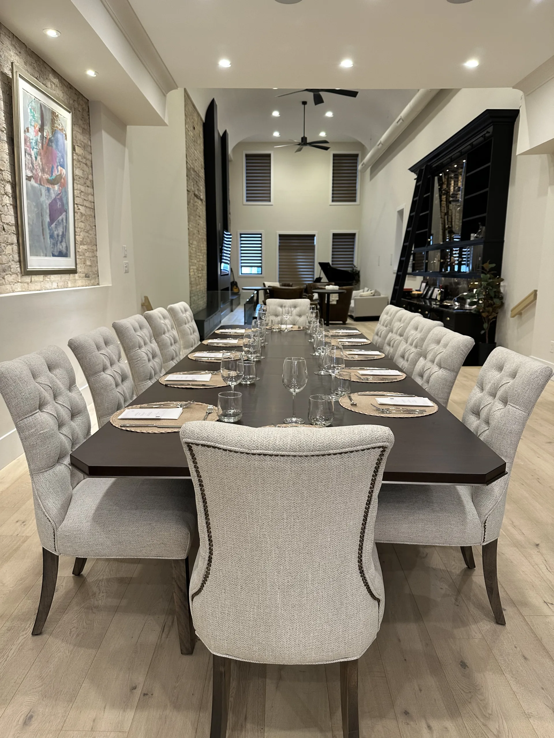 Long private dining table set for a Monarch Culinary event