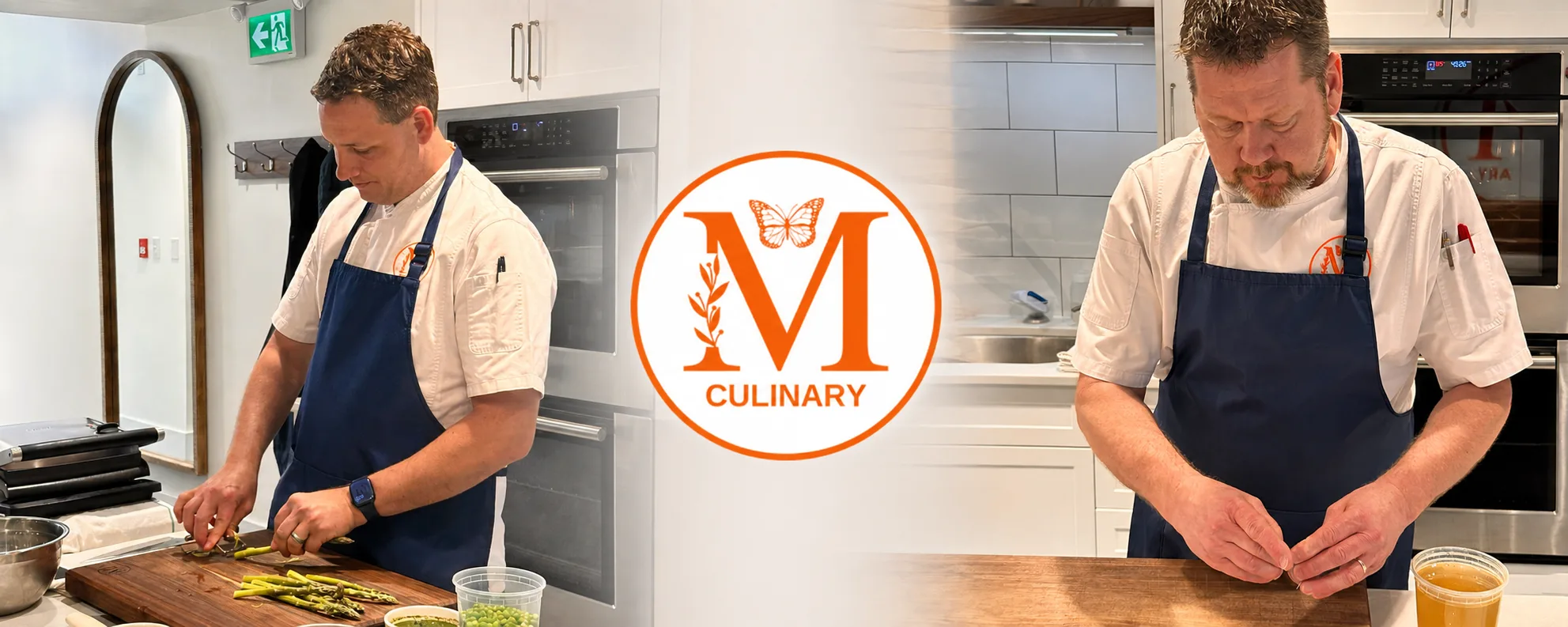 Monarch Culinary chefs preparing food at the studio counter