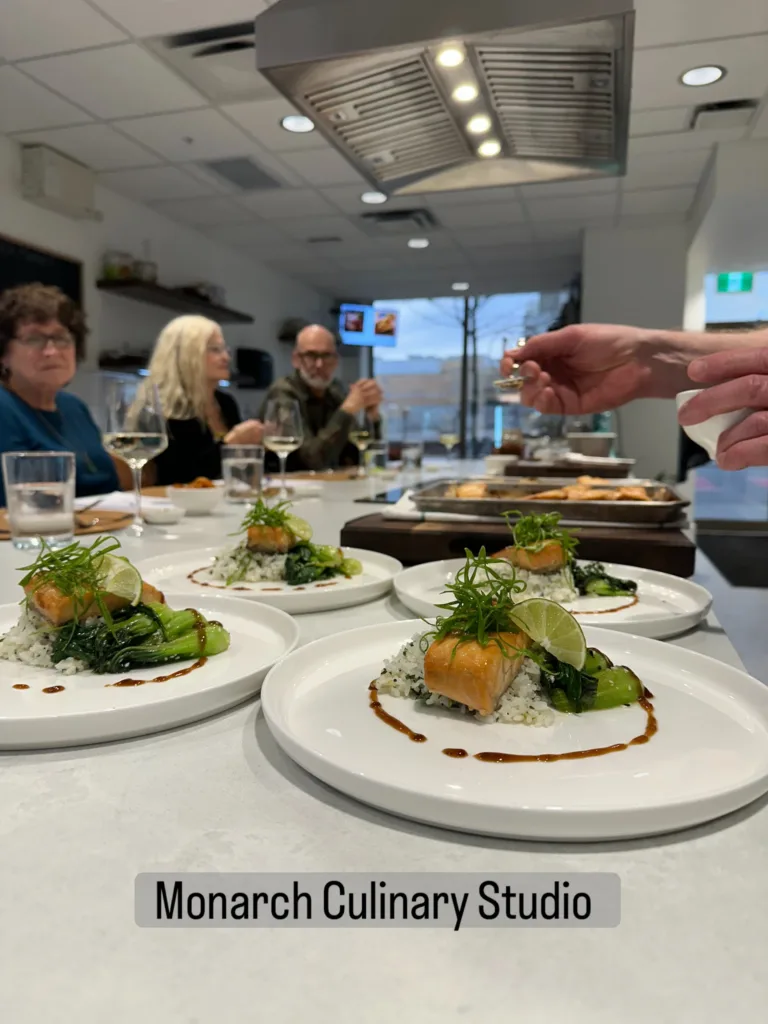 Plated salmon course served at a Monarch Culinary private dinner
